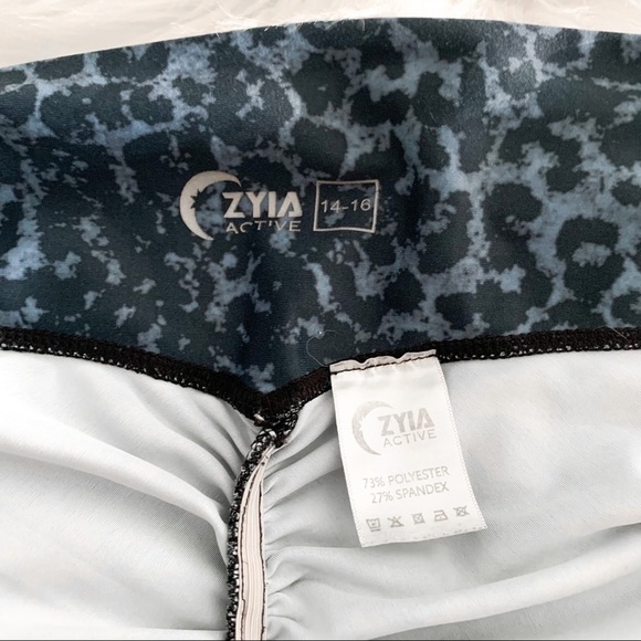 Zyia Active Blue Leopard Scrunchy  Light And Luxe Workout Leggings Sz 14 - Picture 13 of 15